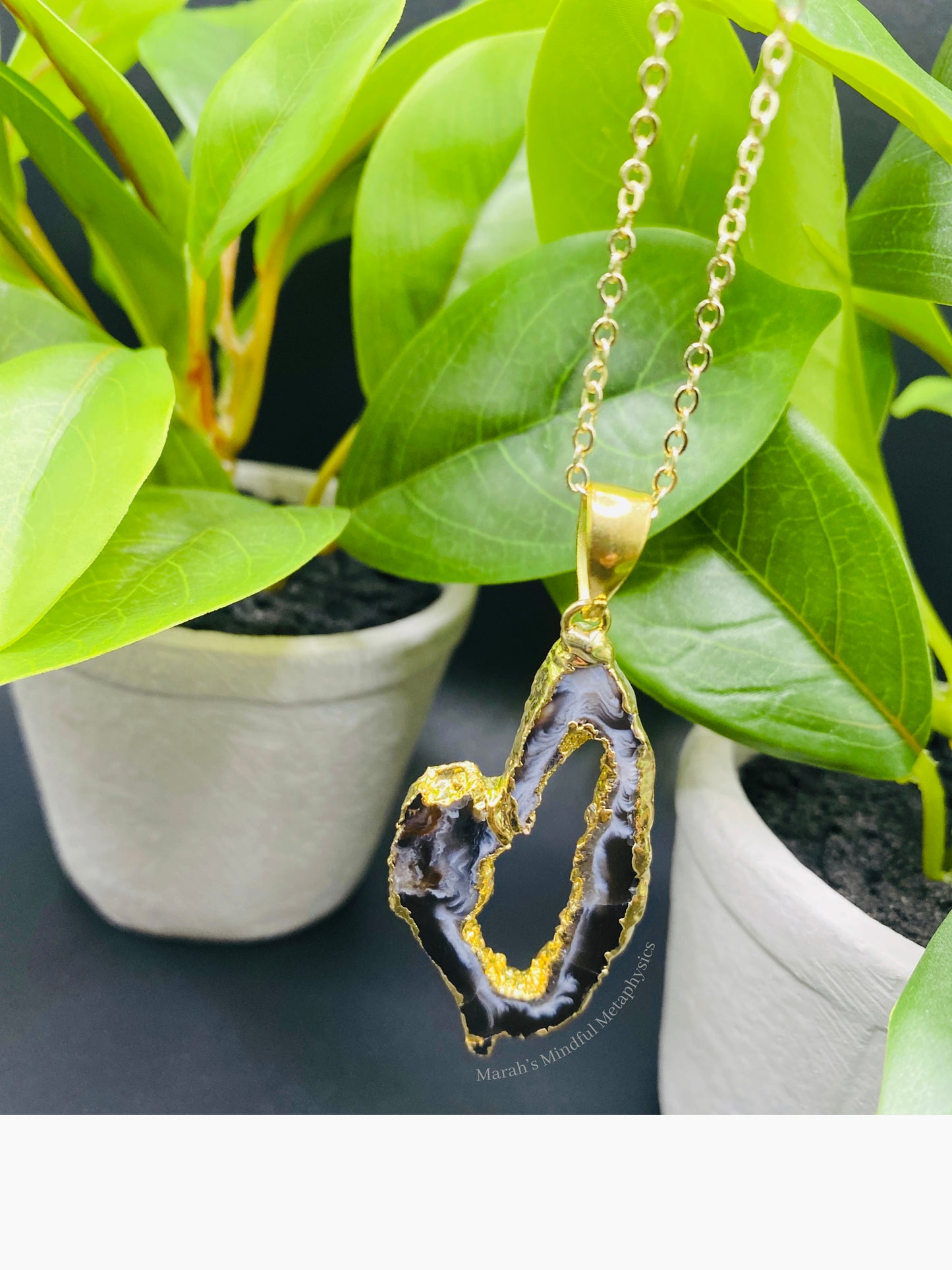 Gold Plated (Inside/Out) Agate Geode Slice Necklace