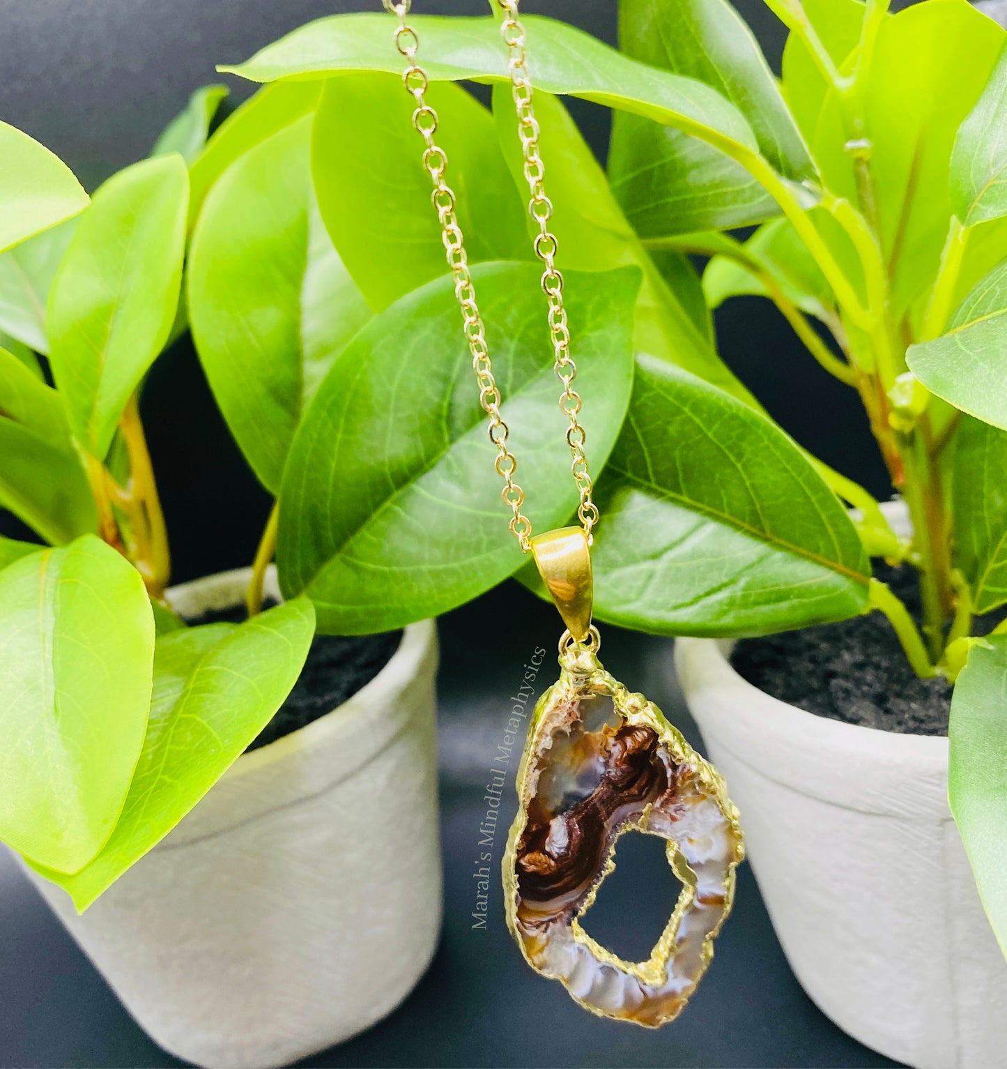 Gold Plated (Inside/Out) Agate Geode Slice Necklace