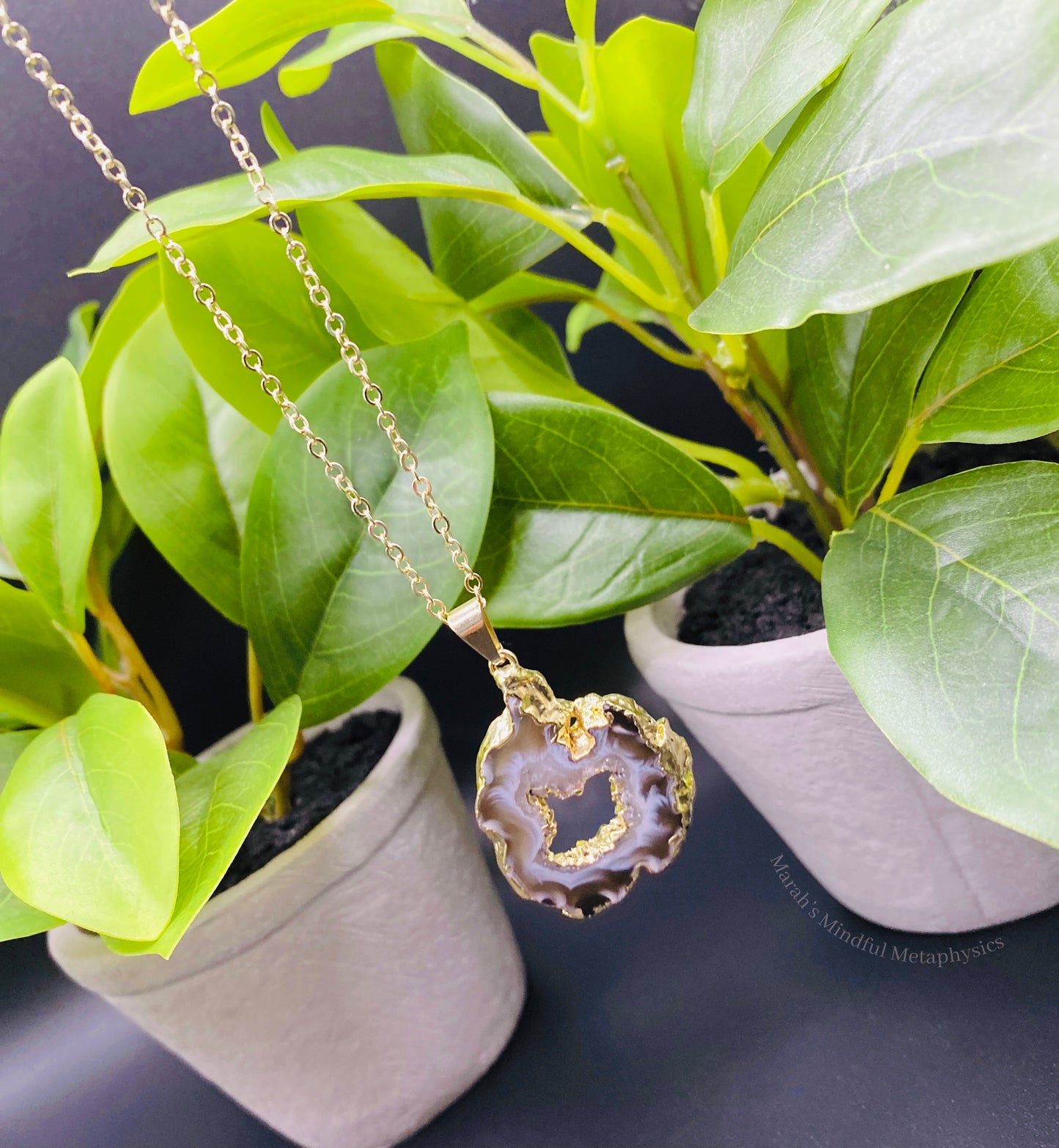 Gold Plated (Inside/Out) Agate Geode Slice Necklace