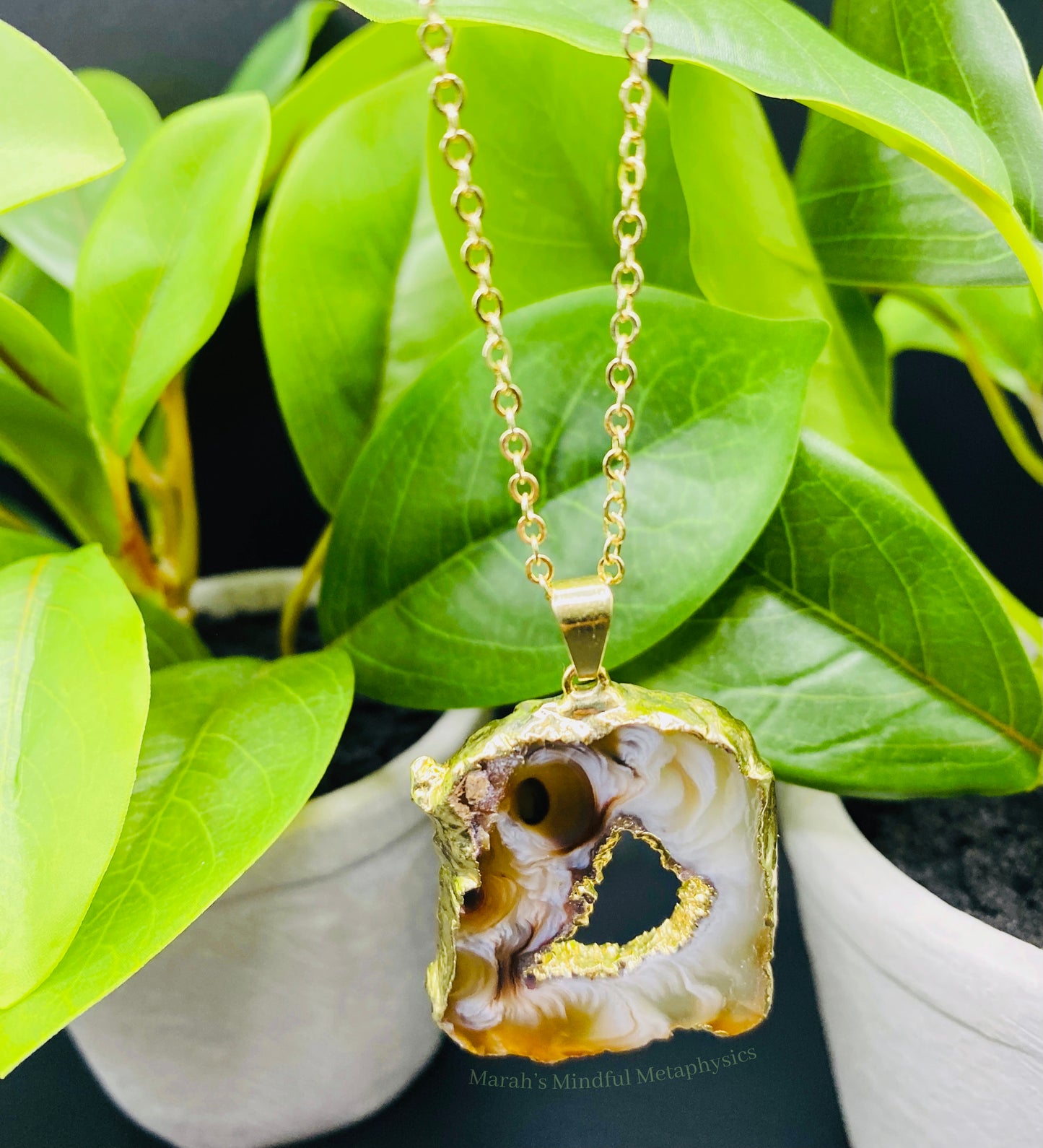 Gold Plated (Inside/Out) Agate Geode Slice Necklace