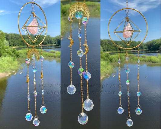 Crescent Moon and Rose Quartz Sun Catcher