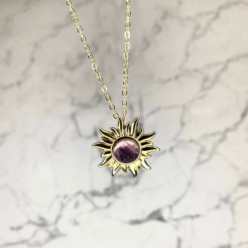 Amethyst Sun Pendant Necklace