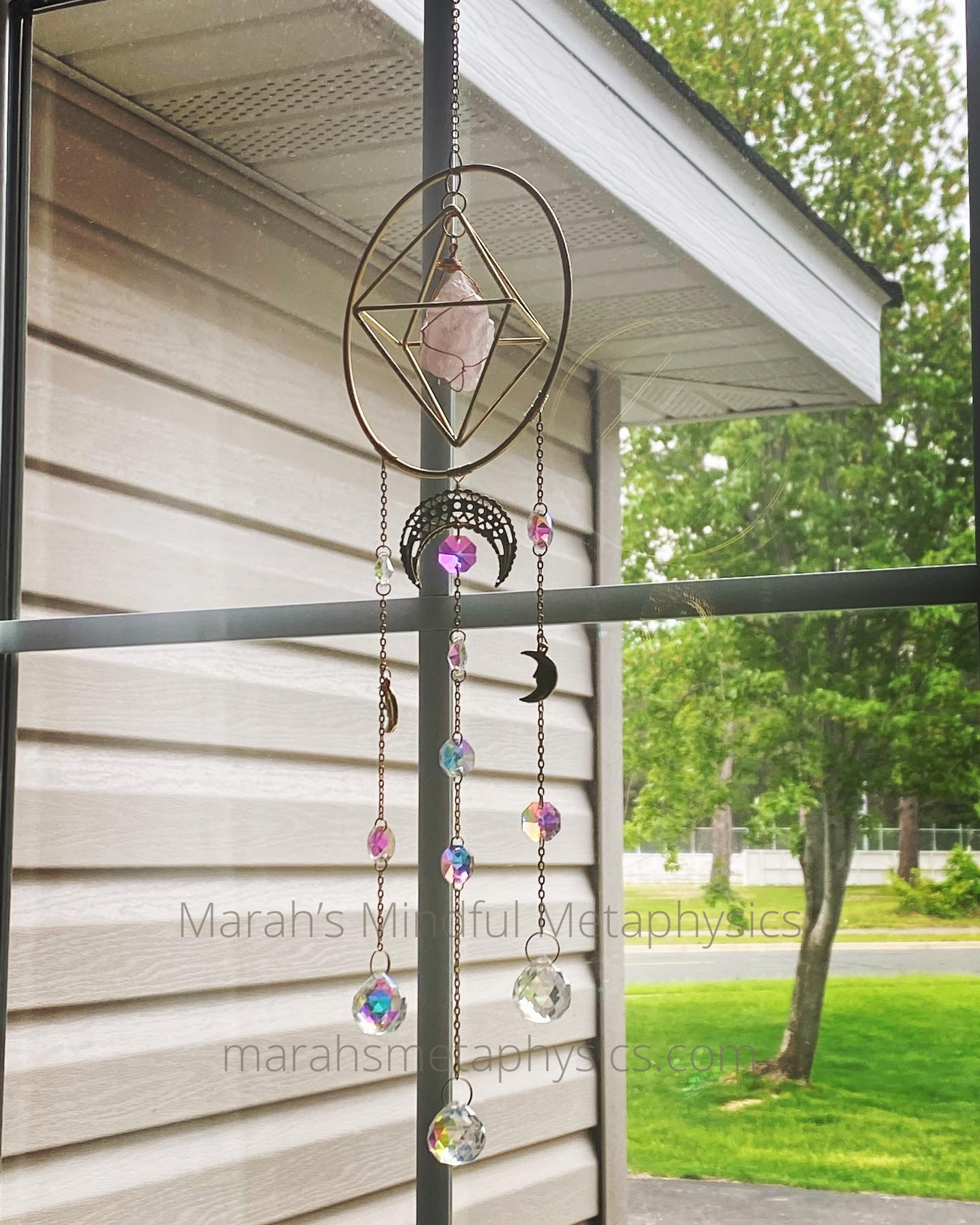 Crescent Moon and Rose Quartz Sun Catcher